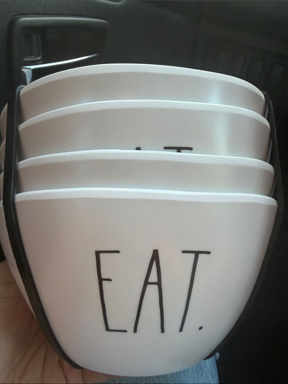 NWT Rae Dunn White Ceramic Nesting Bowls with Black Lettering - EAT. set of 4